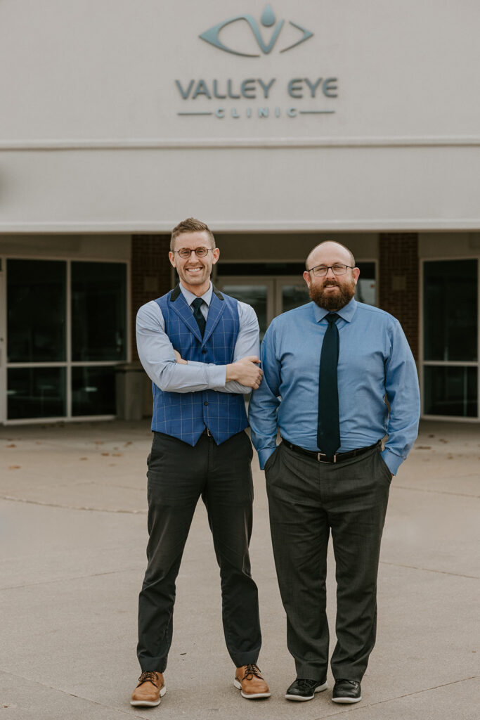 Doctor Matthew Ward and Doctor Erik Kyler stand outside of Valley Eye Clinic