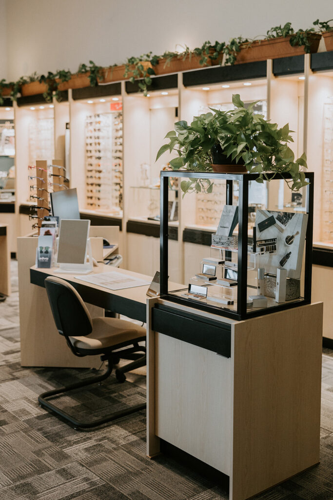 A display case at Valley Eye Clinic containing beauty products